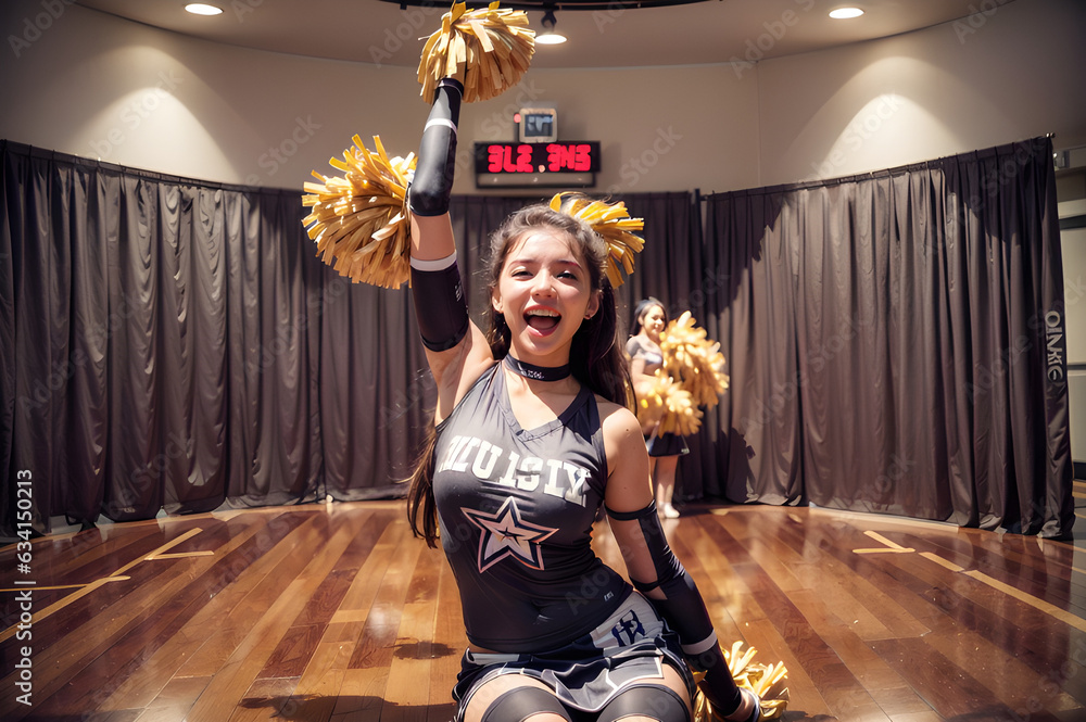 Fototapeta premium Cheerleader girl is cheering and smiling. Generative AI