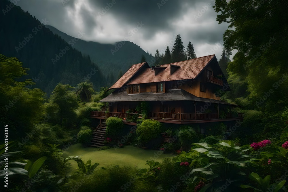 view of the house in forest generated by AI tool