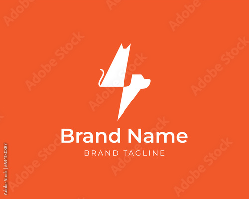 dog and cat lightning energy electric logo. Lightning logo in the shape of a dog and a cat. pet logo template.