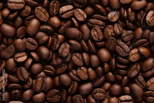 Seamless pattern with close up coffee beans, horizontal banner with endless texture. Aroma beverage.