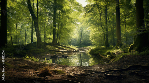 Lush green forest and woodland scene