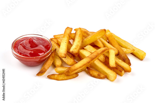 Deep Fried French fries, potato fry, close-up, isolated on white background.