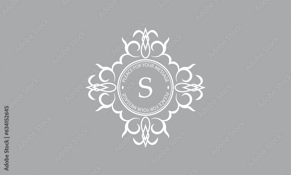 Elegant, classic vector logo with letter S in the center and space for text. Can be used for jewelry, beauty and fashion industries. Suitable for monogram, invitation, card, menu, background. Elegant, classic vector logo with letter S in the center and space for text. Can be used for jewelry, beauty and fashion industries. Suitable for monogram, invitation, card, menu, background.