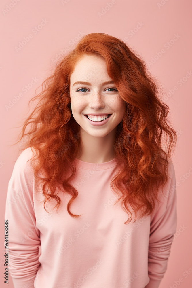 caucasian redhead woman in studio portrait looking at camera caucasian redhead woman in studio portrait looking at camera