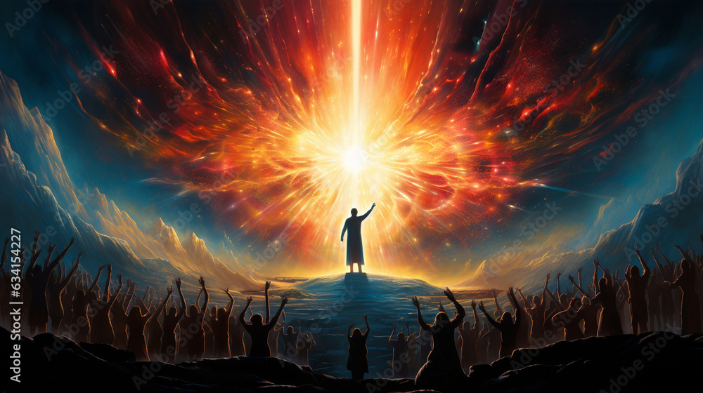 Easter Resurrection: A depiction of the resurrection of Jesus, with vibrant colors and symbolism portraying the ultimate message of redemption and hope celebrated during Easter  - obrazy, fototapety, plakaty 