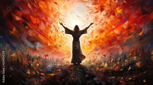 Easter Resurrection: A depiction of the resurrection of Jesus, with vibrant colors and symbolism portraying the ultimate message of redemption and hope celebrated during Easter 