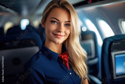 Smiling Stewardess on Airplane