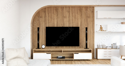 Tv cabinet in modern empty room Japanese - zen style,minimal designs. © Interior Design