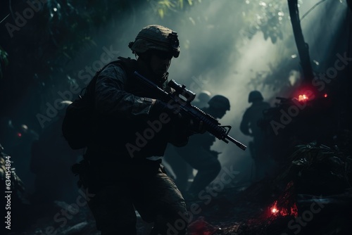 Team of soldiers engaged in the exploration of the forest  © ChaoticMind
