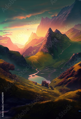 Fototapeta Naklejka Na Ścianę i Meble -  sunset over the mountains