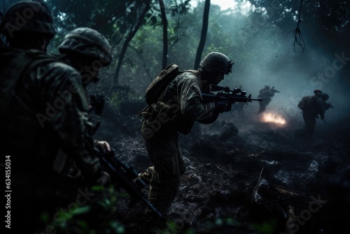 Team of soldiers engaged in the exploration of the forest © ChaoticMind