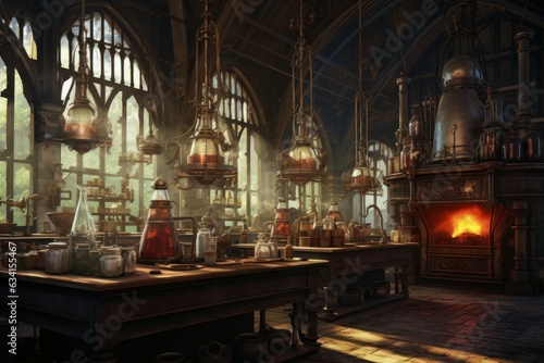 Mysterious wizard laboratory. Generate Ai © juliars