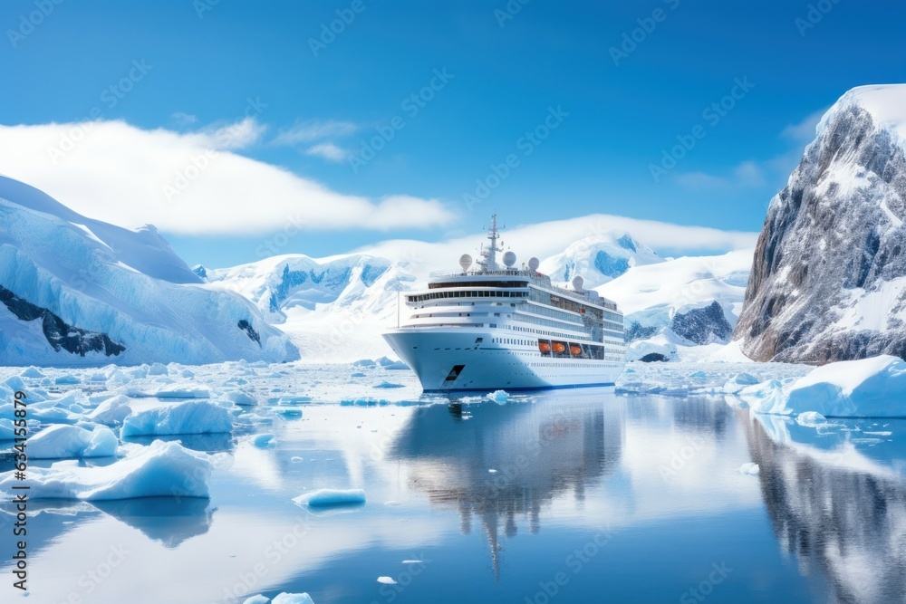 Antarctica cruise near mountains. Generate Ai