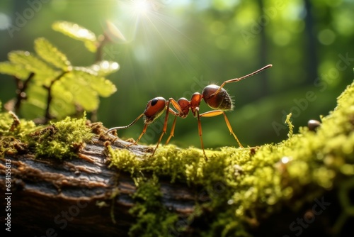Strong ant on tree. Generate Ai © juliars