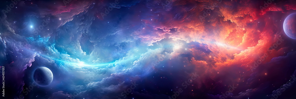 Panorama Space scene with stars and galaxies. Generative Ai