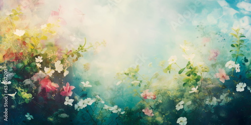 Wallpaper Mural watercolor background inspired by nature, with lush green foliage and delicate flowers, capturing the essence of a peaceful garden. Torontodigital.ca