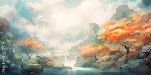 background with a blend of warm and cool tones, representing the balance of nature's elements in a peaceful landscape.