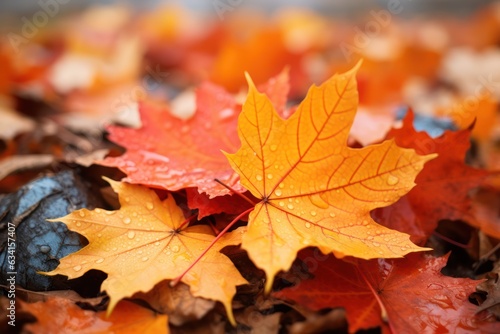 Autumn leaves  Fall season flora background. Red maple leaf close up