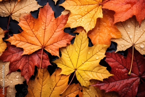 Autumn leaves  Fall season flora background. Red maple leaf close up