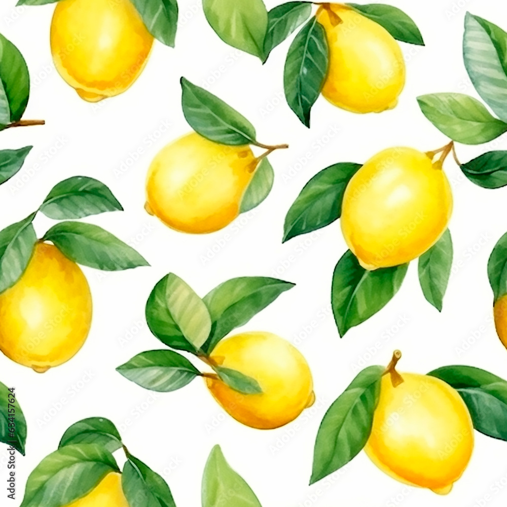 Yellow lemons on the white background seamless patterns watercolor texture cute illustration Yellow lemons on the white background seamless patterns watercolor texture cute illustration