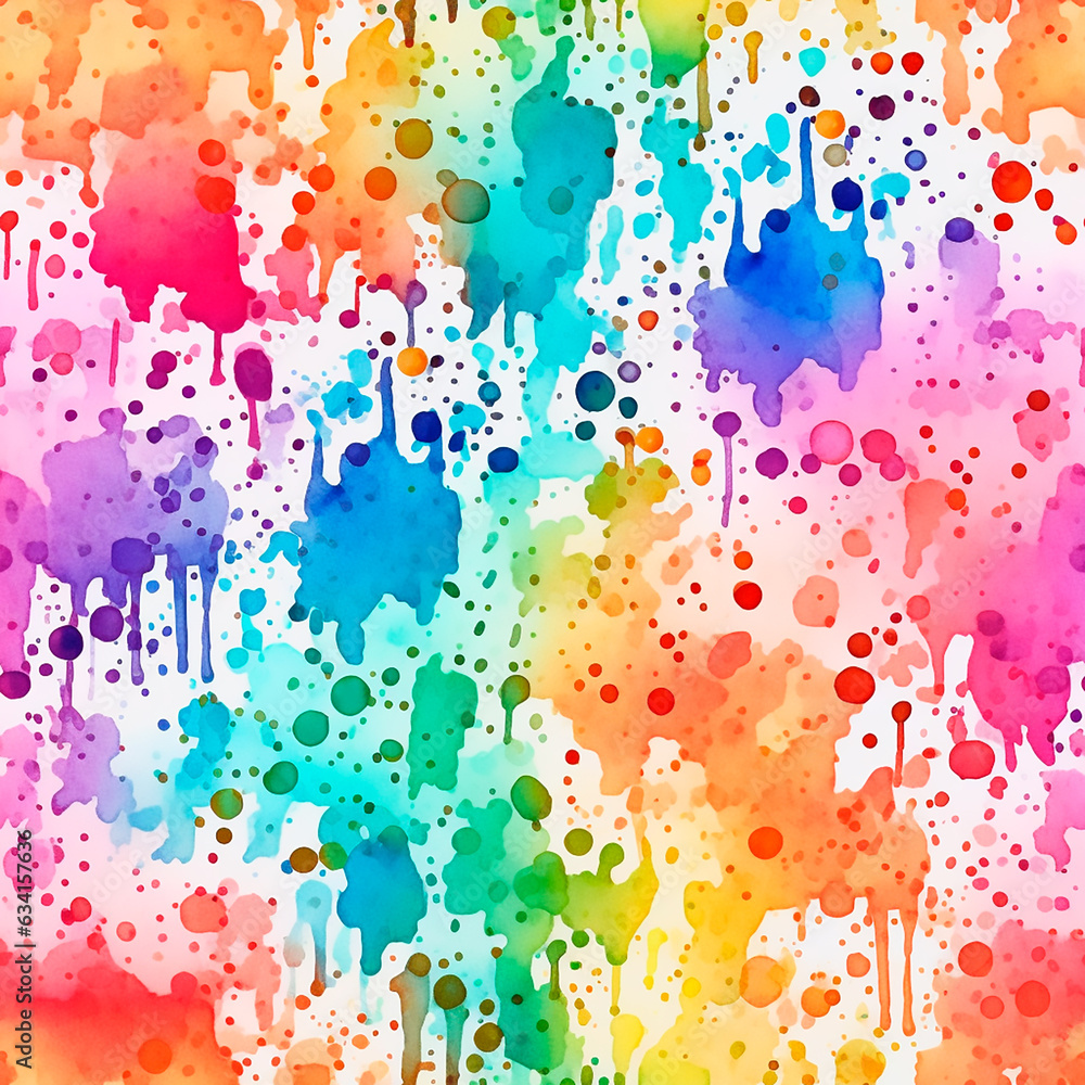 Rainbow color splashes seamless pattern watercolor bright texture 