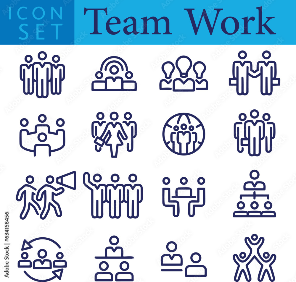 Set of  Teamwork line icons set. Teamwork outline icons with editable stroke collection. Includes Team, Cooperation, Vision, Motivation, Success, and More. 