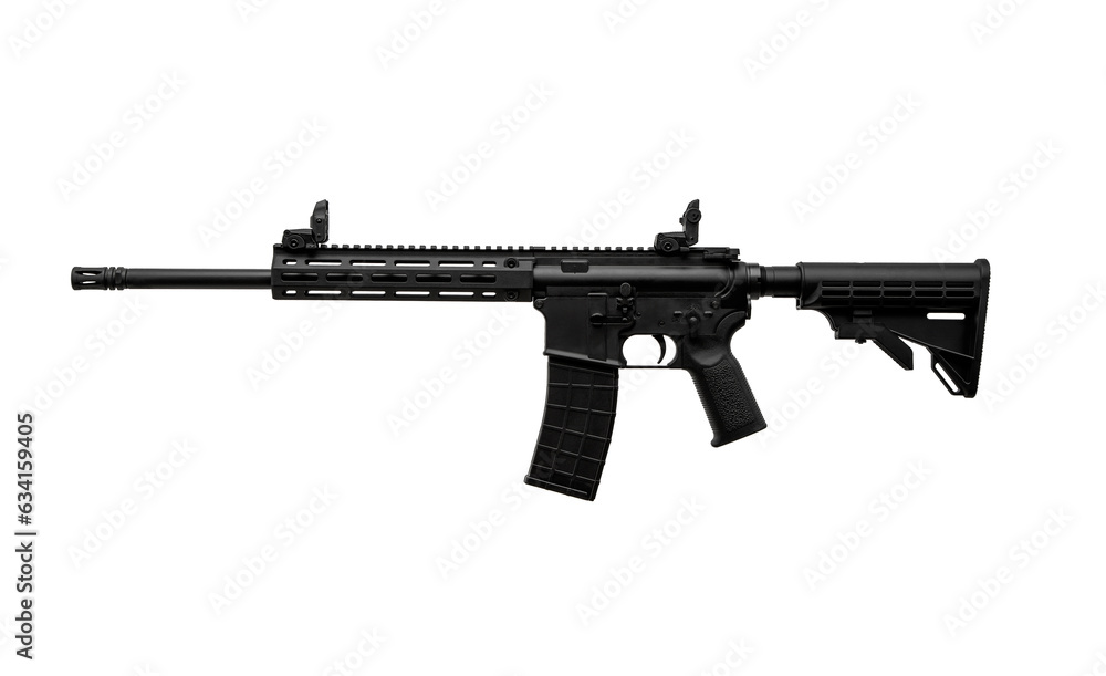 Modern semi-automatic small-caliber .22lr rifle. Military carbine caliber .22lr. Isolate on a white back.