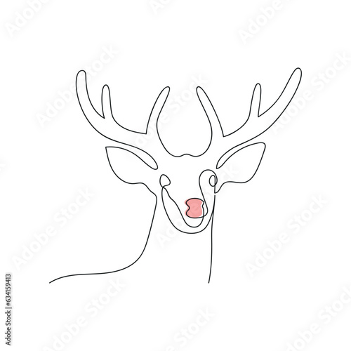 Rudolph drawn in one continuous line. One line drawing, minimalism. Vector illustration.
