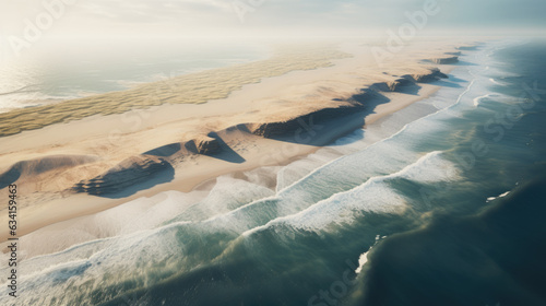 Aerial view of desert and a=ocean coast. Created with Generative AI technology.