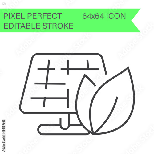 solar panel icon, eco friendly, sustainable, renewable and alternative energy symbols ecology icons .Editable Stroke. 64x64 Pixel Perfect.