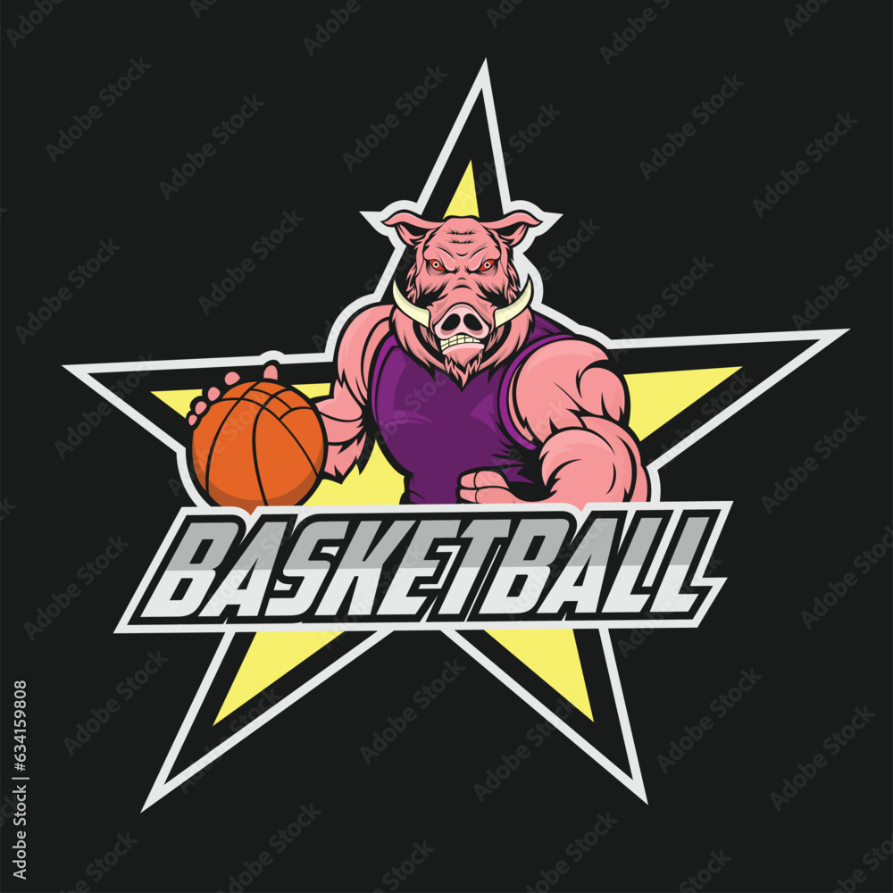 basketball logo wild boar vector art illustration design
