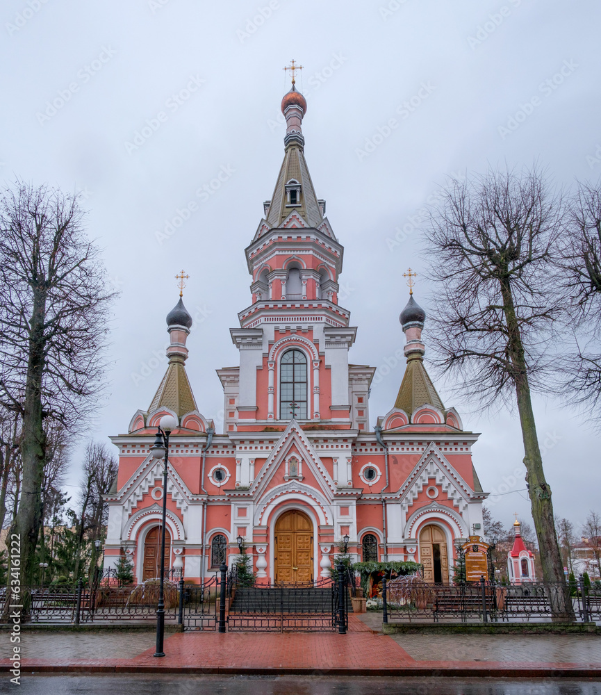 Cathedral of the Intercession of the Holy Virgin in Grodno. Belarus. Cloudy winter evening