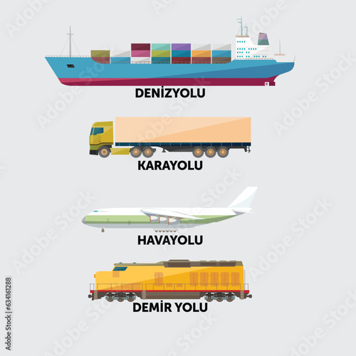 denizyolu,karayolu,havayolu,demir yolu icon seti . Translation: sea, highway, airway, railway icon set