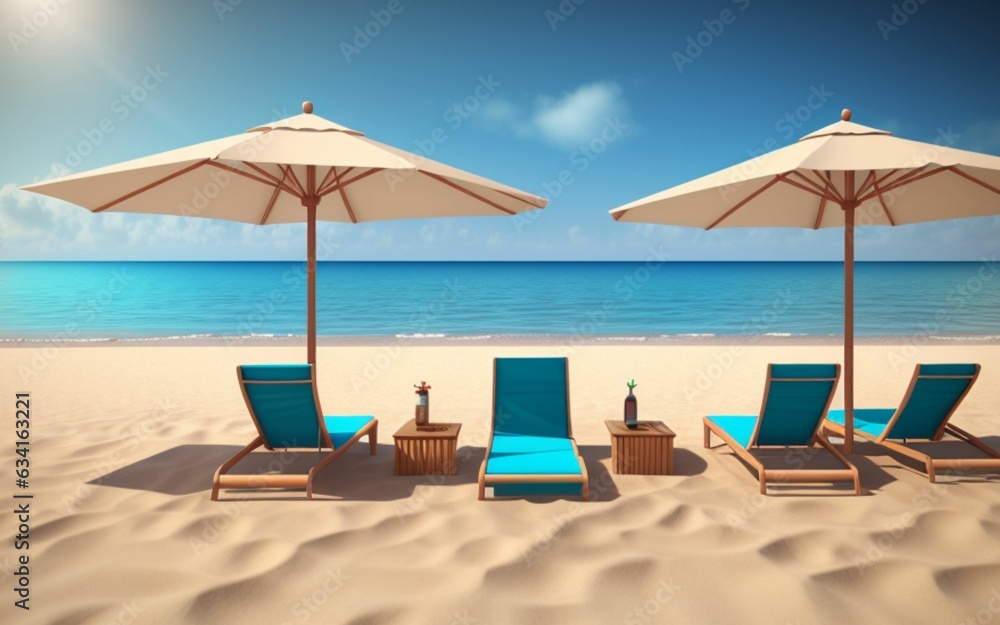 sunny beach with umbrella and beach chairs sunny beach with umbrella and beach chairs