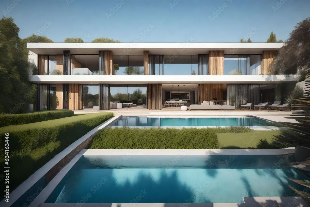 a front view of a beautiful contemporary house - AI Generative