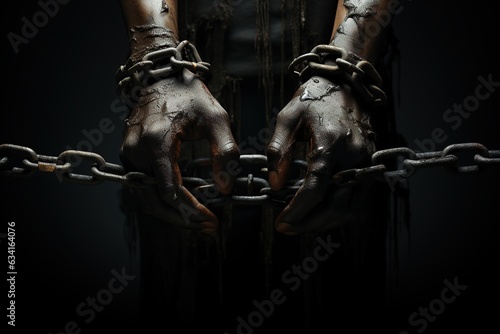 Human hands are chained, the concept of slavery, AI generation