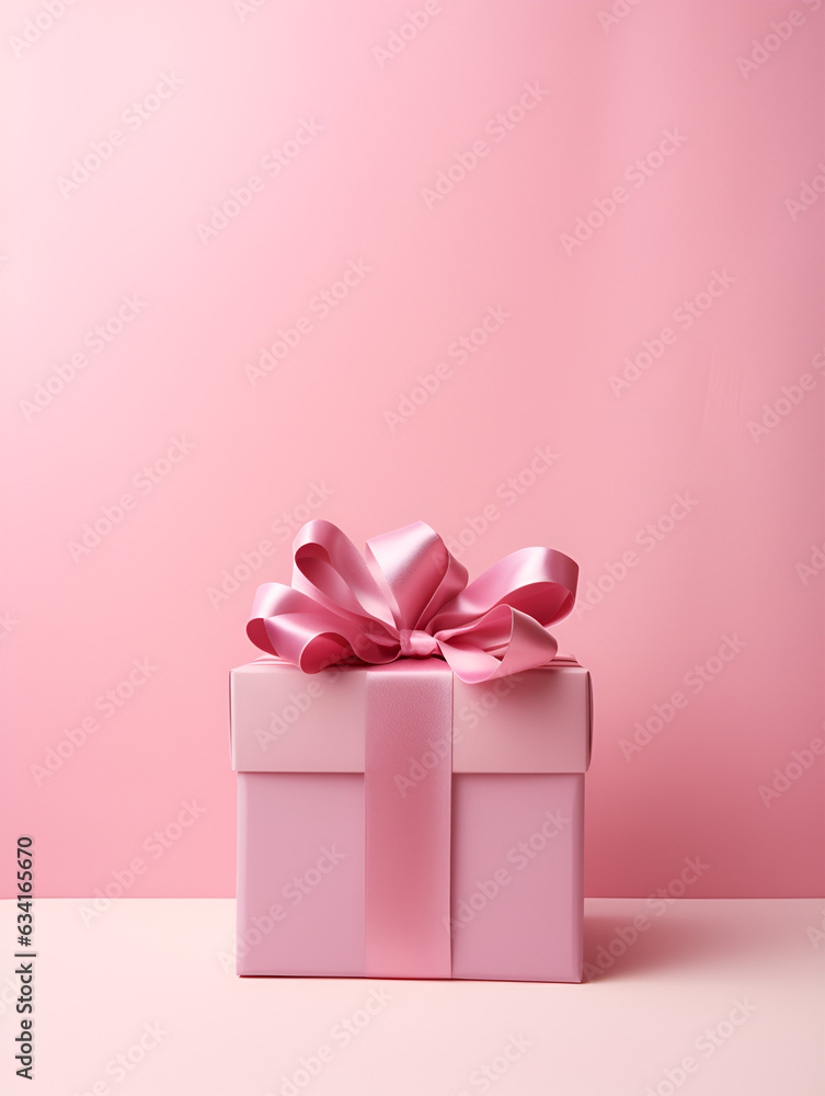 Pretty pink gift box with a ribbon on pink background with copy space, ai generated Pretty pink gift box with a ribbon on pink background with copy space, ai generated