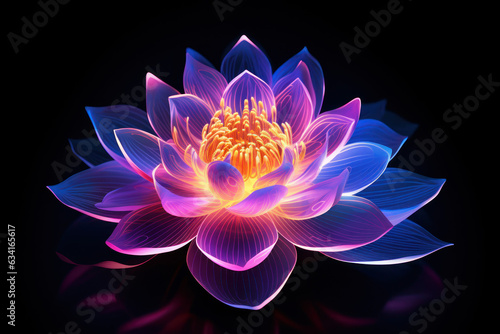 neon glowing lotus flower, symbol of yoga and mindfulness