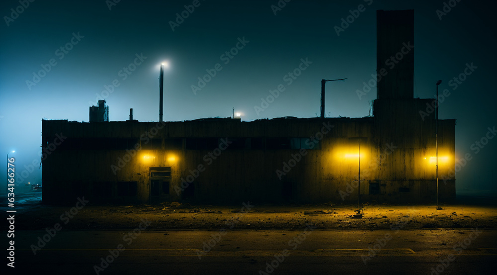 lonely mall building at night, street lights lamps, abandoned building, empty parking lot, hazy lazy Sunday, melancholic vibe, drive, sigma

