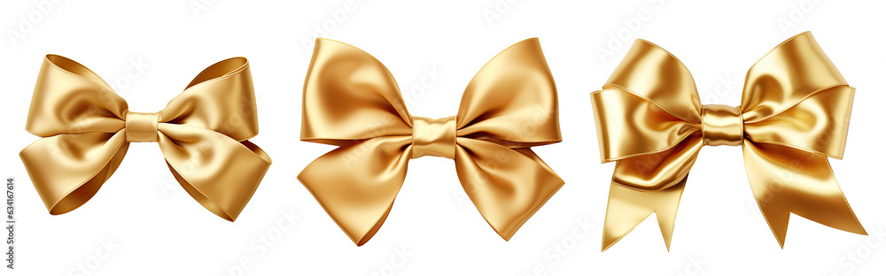 Gold bow isolated on transparent or white background, PNG