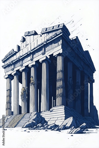 Ancient Greek temple ruines. AI generated illustration