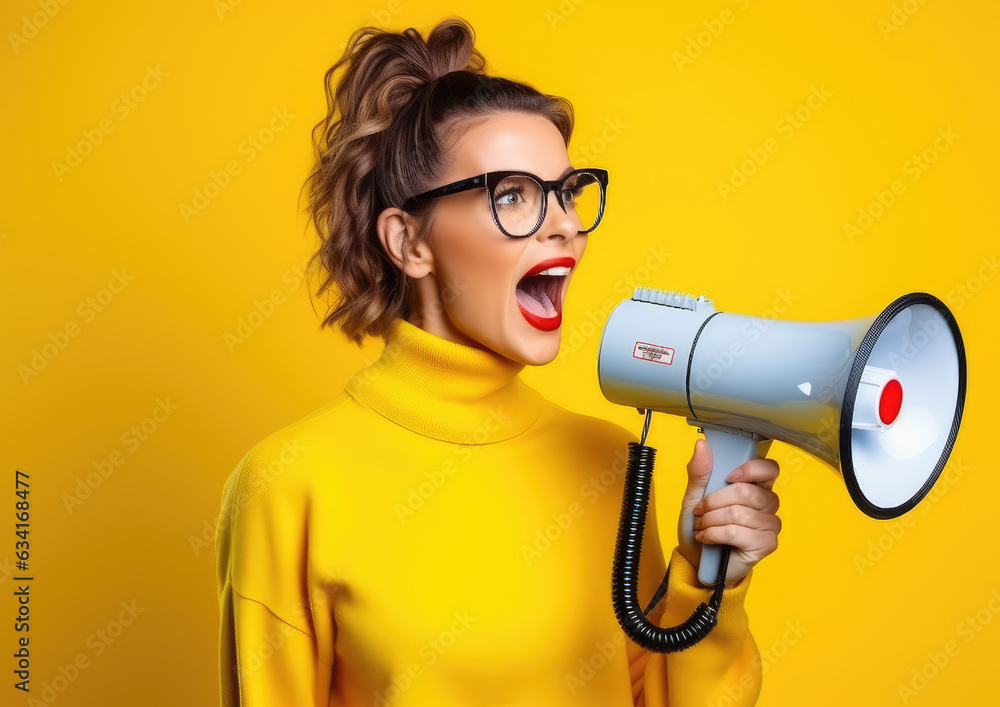 Naklejka premium Frau mit Megaphone
