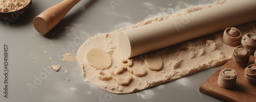 A rolling pin flattening a cookie doughlike bar photo