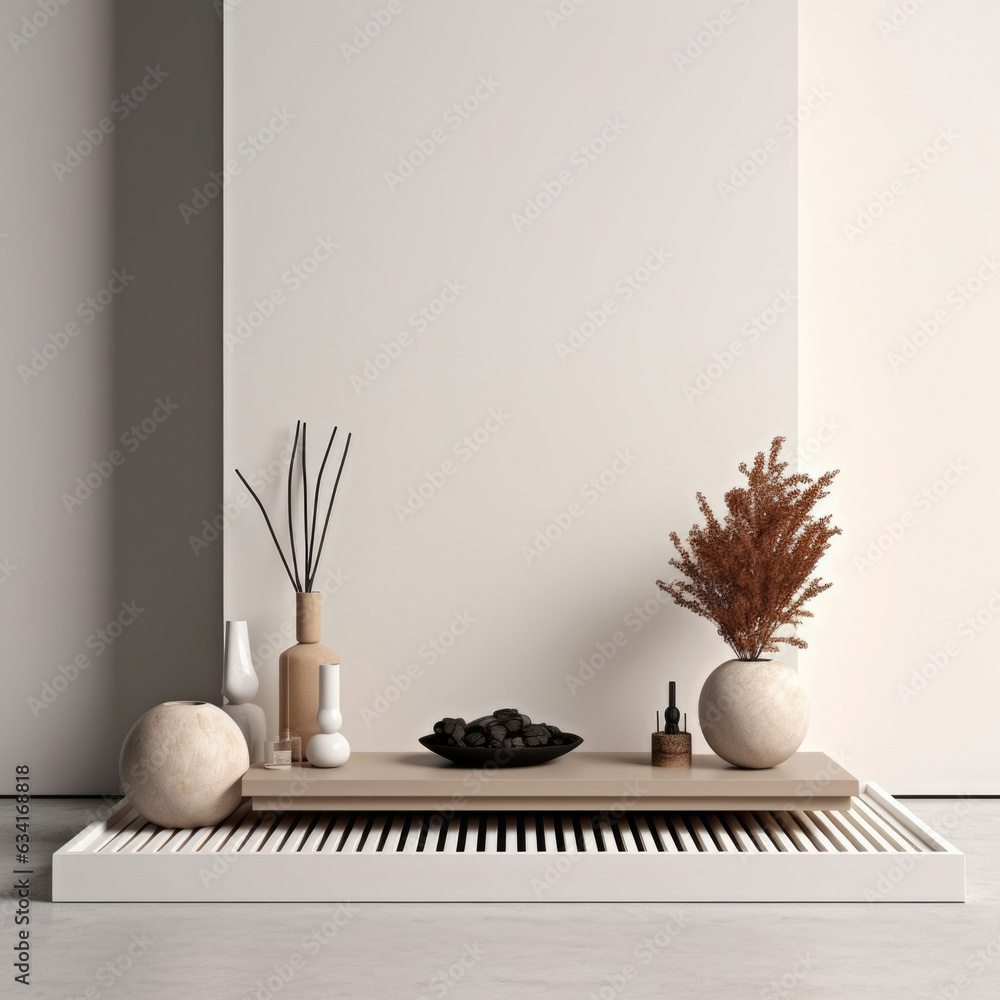 modern hearth with uncluttered lines Minimalist mockup for podium display or showcase. AI generation