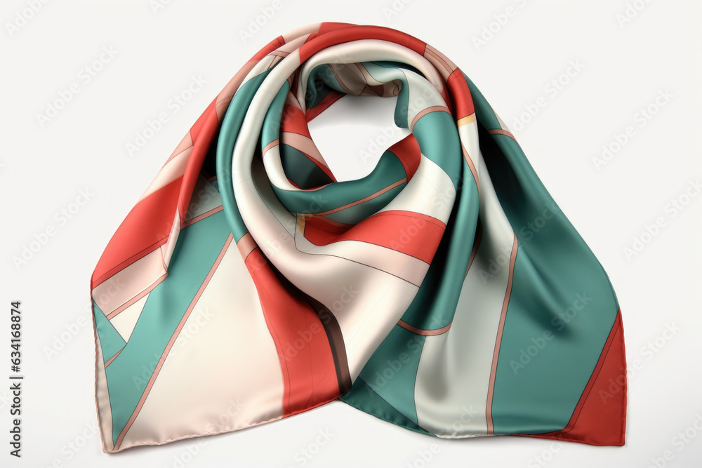 An etherealness silk scarf with a geometric pattern. Minimalist mockup for podium display or showcase. AI generation An etherealness silk scarf with a geometric pattern. Minimalist mockup for podium display or showcase. AI generation