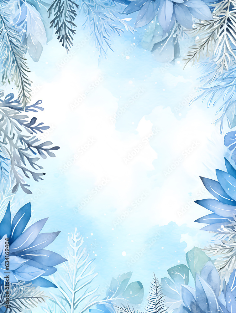 Watercolor blue pastel illustration with winter snow flakes, copy space and ai generated Watercolor blue pastel illustration with winter snow flakes, copy space and ai generated