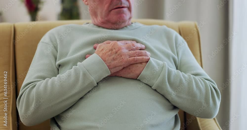 Hands, chest pain and heart attack of man in home, cardiology accident or medical emergency in hypertension. Breathing problem, sick and lung asthma of person, stroke or tuberculosis disease in house Hands, chest pain and heart attack of man in home, cardiology accident or medical emergency in hypertension. Breathing problem, sick and lung asthma of person, stroke or tuberculosis disease in house