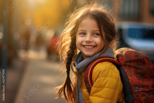 Little Girl Delighted to Return to School after Holidays.