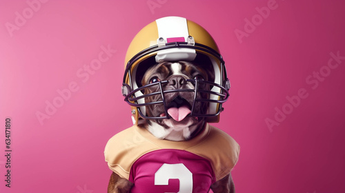 American Football Dog. Colorful. Empty Copy space on the side. Generative AI.