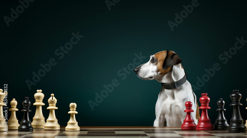 Chess Dog. Colorful. Empty Copy space on the side. Generative AI. photo